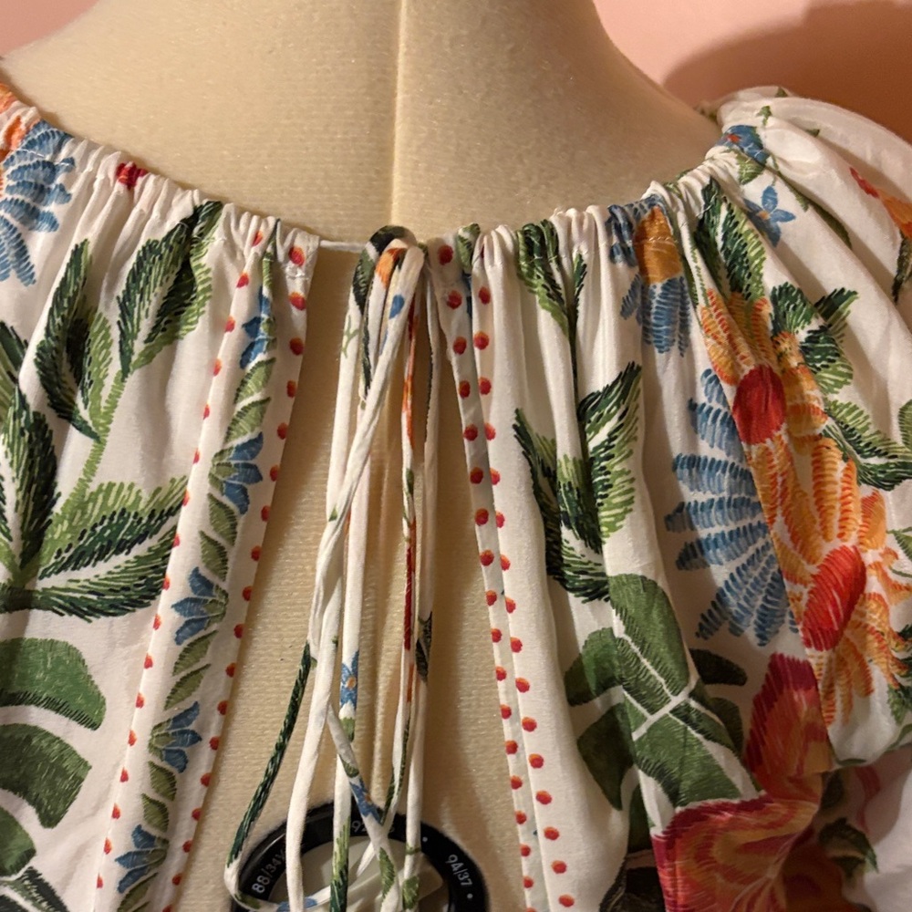 Floral Open-Back Puff Sleeve Mini Dress - White Floral - Picture 3 of 8